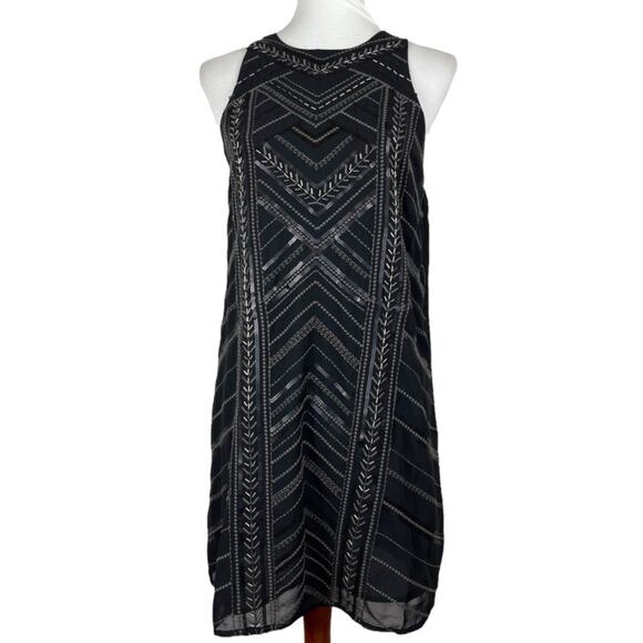 Miss Me Black Embellished Beaded Chiffon Cocktail Shift Dress Size Small - Picture 1 of 6